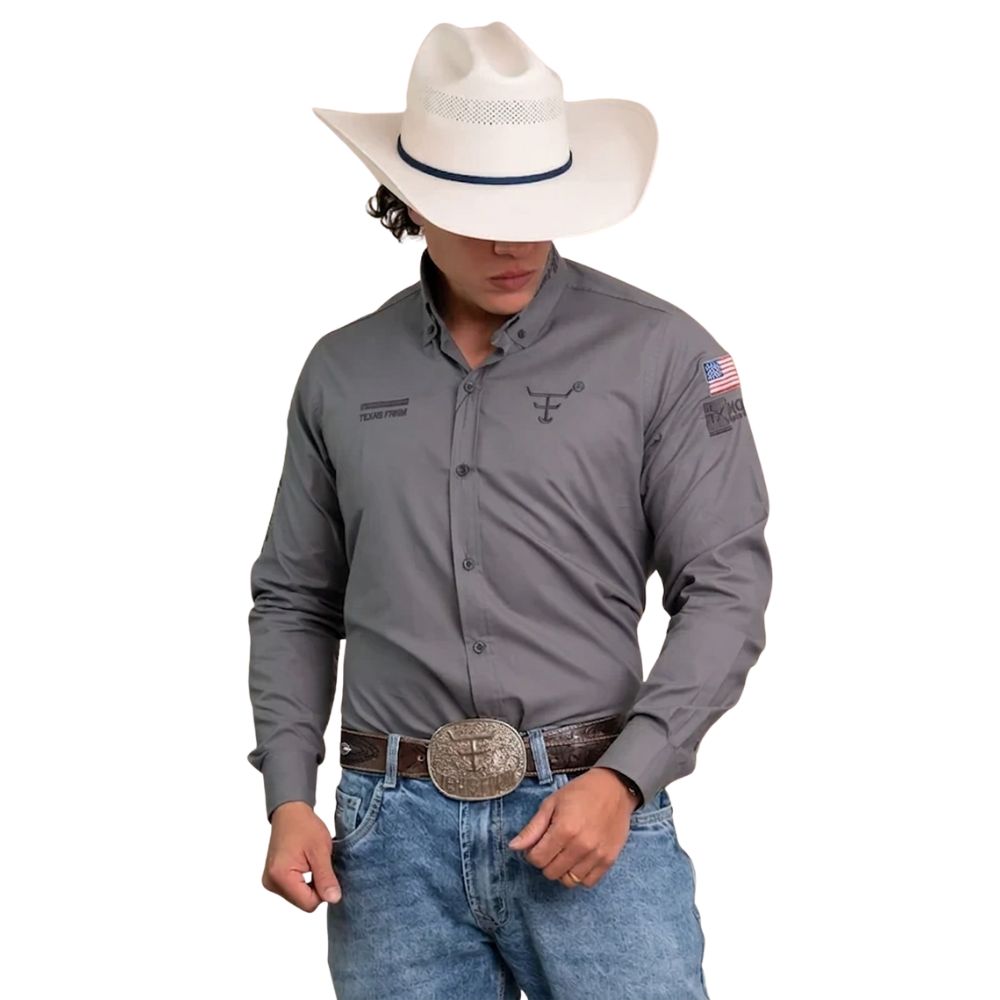 Camisa Masculina Texas Farm Para Competição Manga Longa Cinza Chumbo Com Bordado Cinza Chumbo Ref:CP009