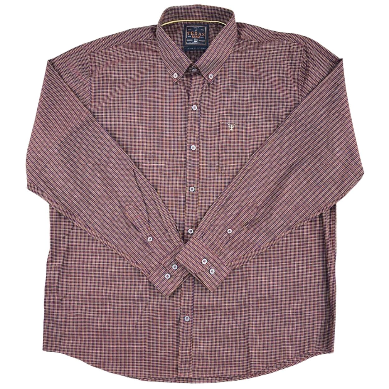 Camisa Masculina Texas Farm Plus Size Manga Longa Xadrez Lilás/Azul Ref: CAL505