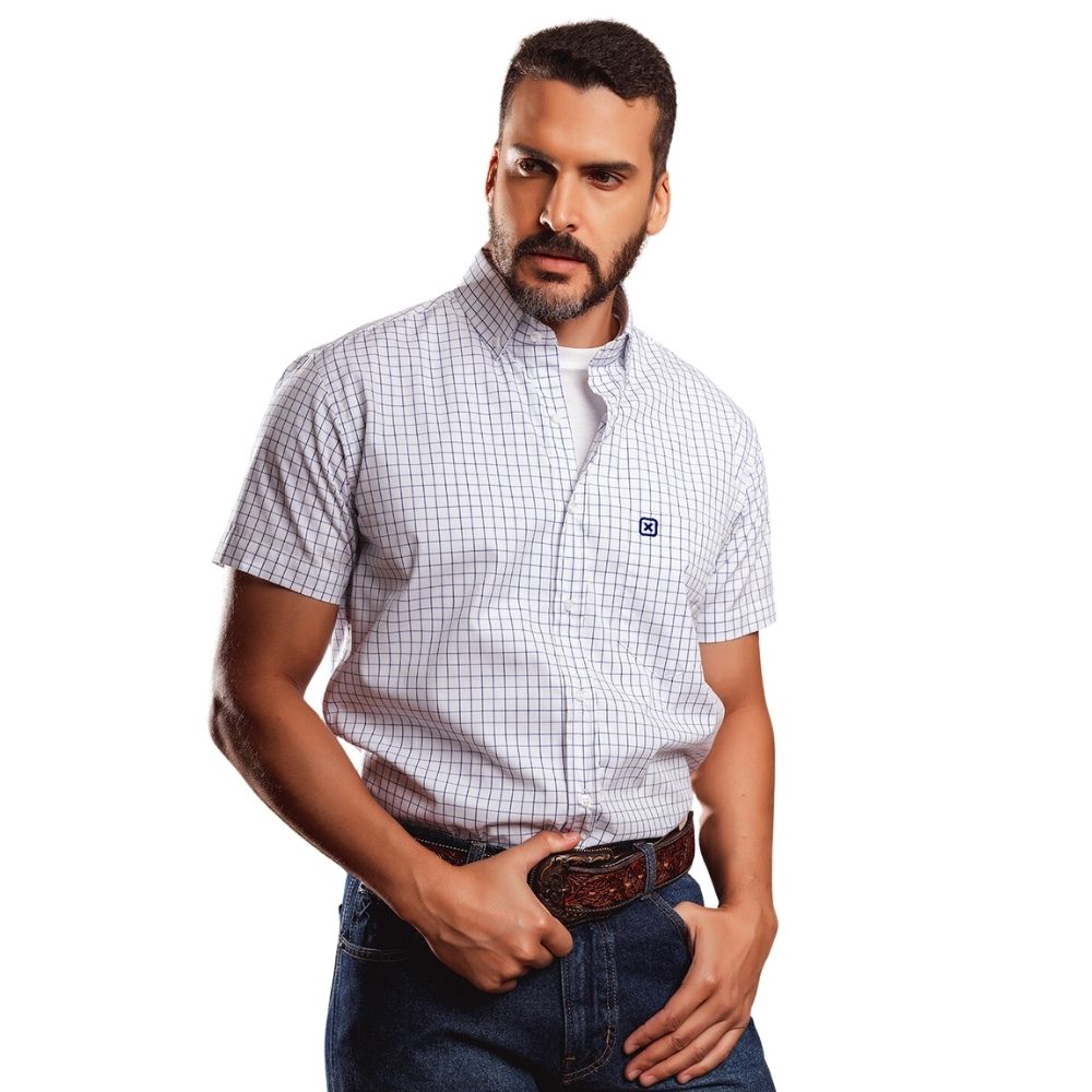 Camisa Masculina TXC Custom Azul/Branco Manga Curta  - Ref. 2725C