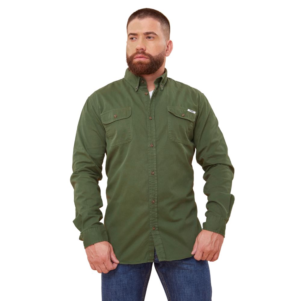 Camisa Masculina TXC Extra Verde Militar Manga Longa Com Logo Em Crú Costurada REF: 29160L