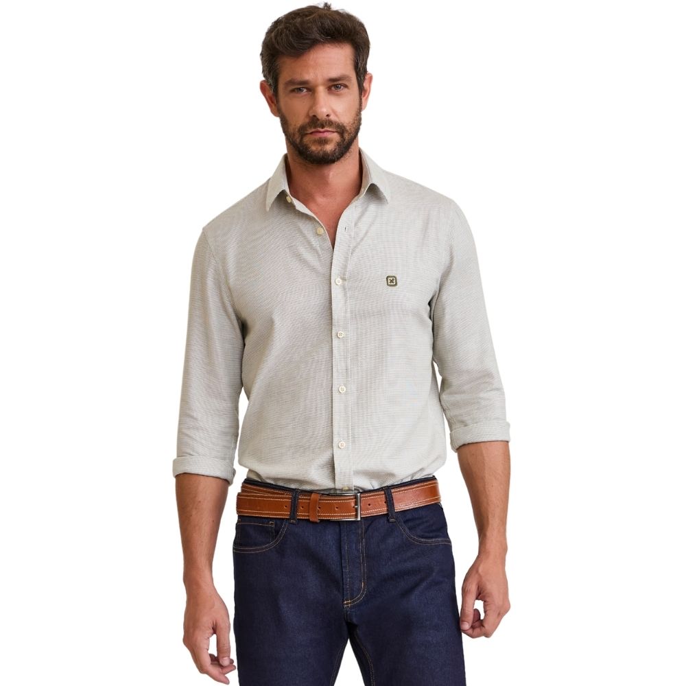 Camisa Masculina TXC Manga Longa Slim Maquinetado Verde Militar Ref: 29430L