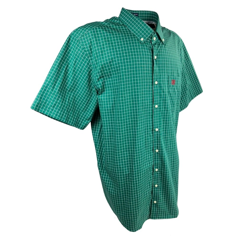 Camisa Masculina TXC Plus Size Manga Curta Xadrez Verde E Branco