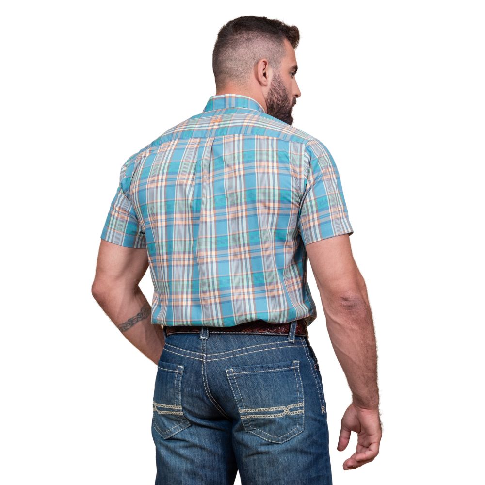 Camisa Masculina TXC Regular Custom Manga Curta Xadrez Azul/Verde
