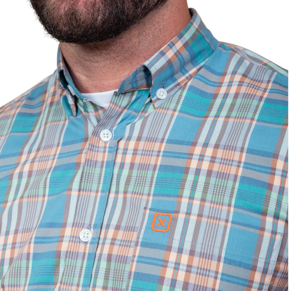Camisa Masculina TXC Regular Custom Manga Curta Xadrez Azul/Verde