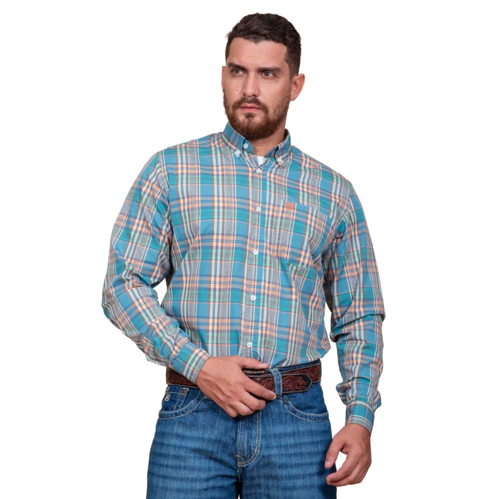 Camisa Masculina TXC Regular Custom Manga Longa Xadrez Azul/Verde