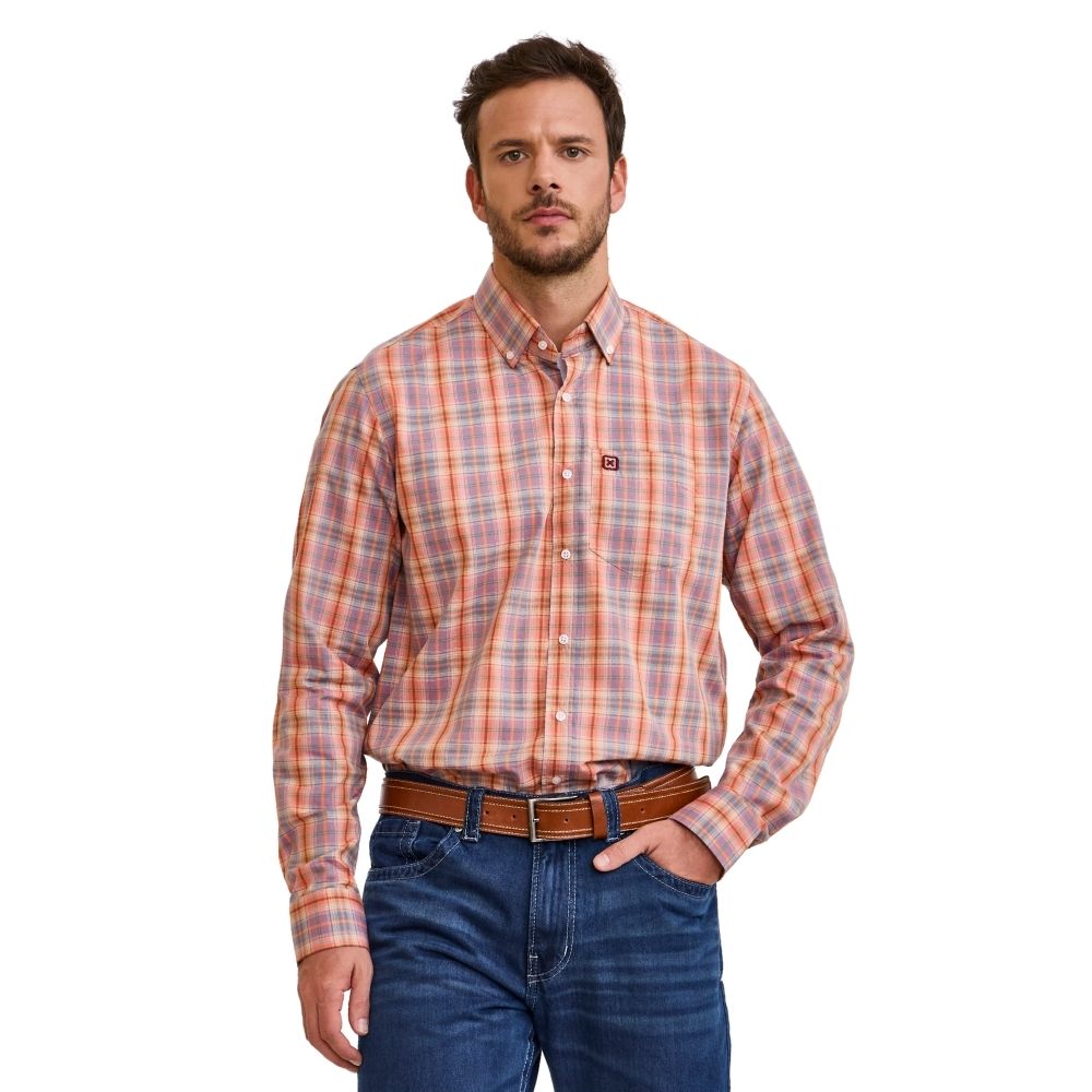 Camisa Masculina TXC Regular M. Longa Tricoline Xadrez Laranja REF: 29367L