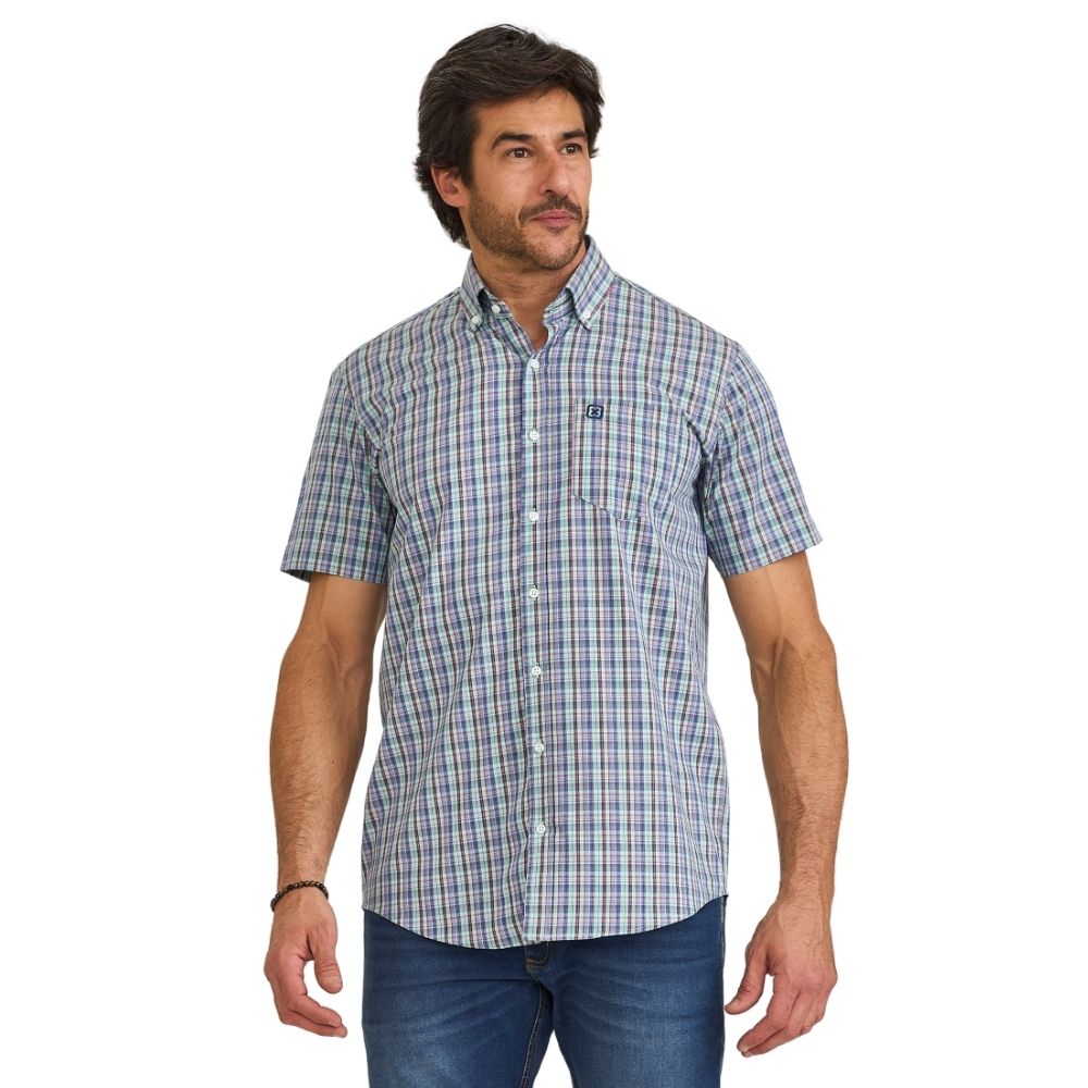 Camisa Masculina TXC Regular Tricoline Xadrez Azul/Verde/Vermelho Manga Curta REF: 29146C