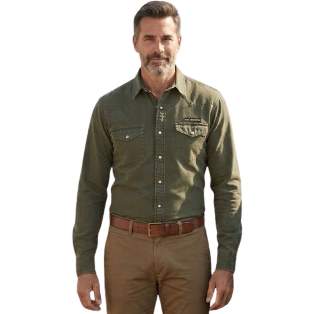 Camisa Masculina TXC RAM Tecido Sarja Verde Militar Manga Longa Bolsos E Botões Logo Aplicado - Ref: RAM29222L