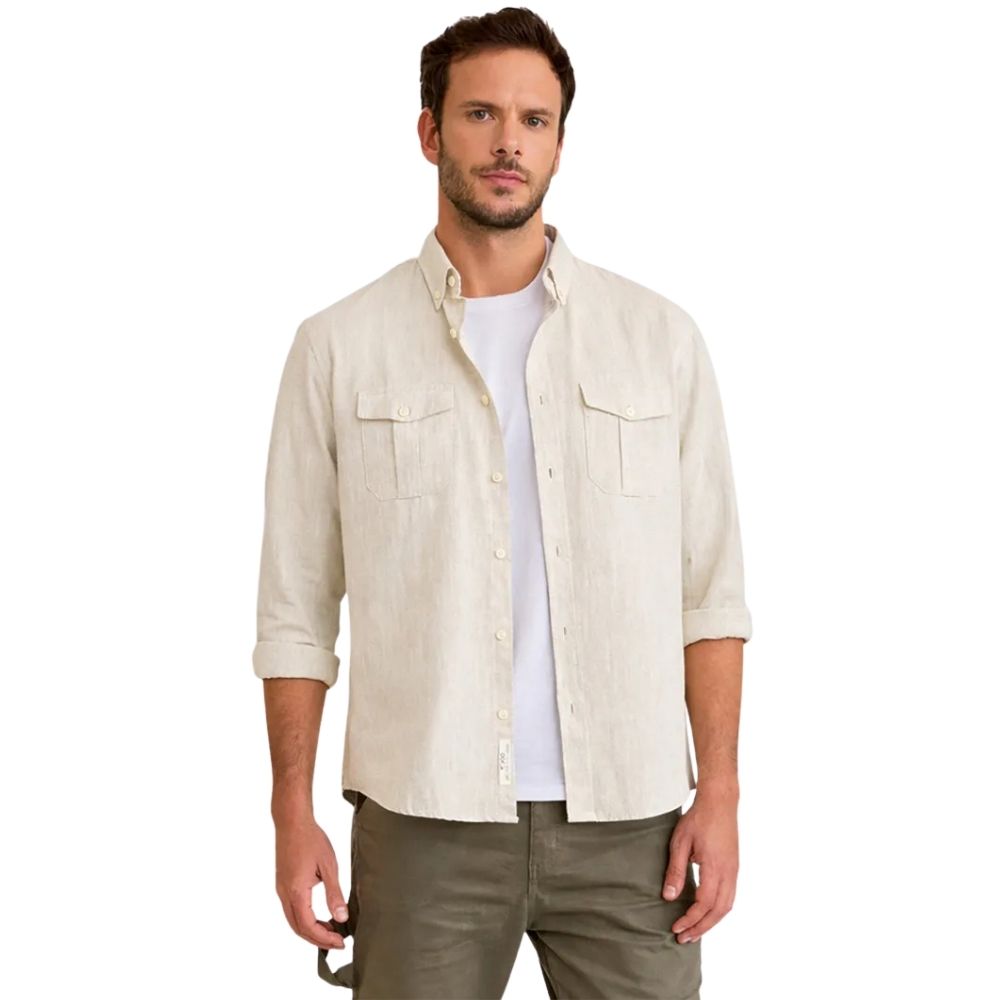 Camisa Masculina TXC Worker Flame Off White Manga Longa Ref: 29393L