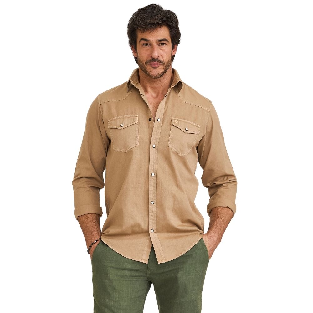 Camisa Masculina TXC Worker Sarja Bege Escuro Manga Longa Ref: 29222L