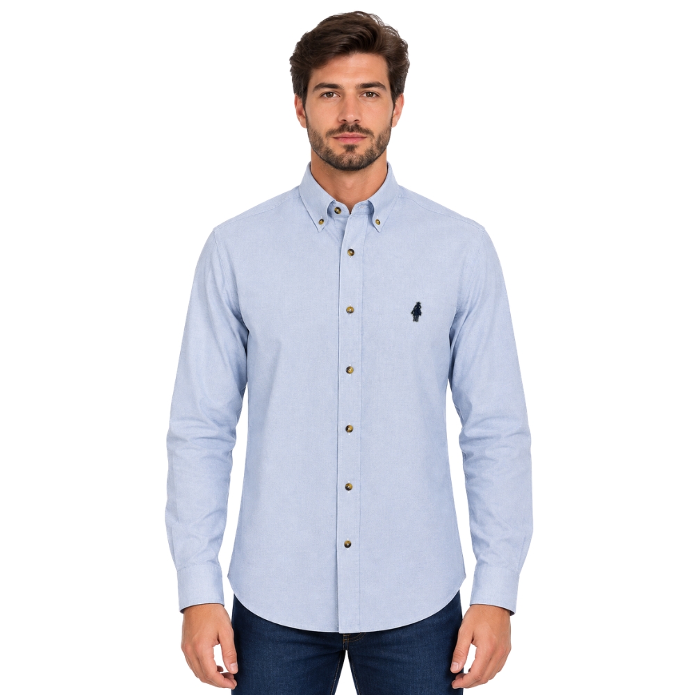 Camisa Masculina Westson's Manga Longa Amer Classic Horseman Azul Claro Logo Marinho Ref:WSA2007