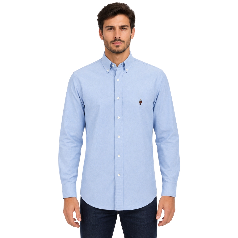 Camisa Masculina Westson's Manga Longa Amer Classic Horseman Color Basic Azul Claro Bordado Colorido Ref:WSA2008