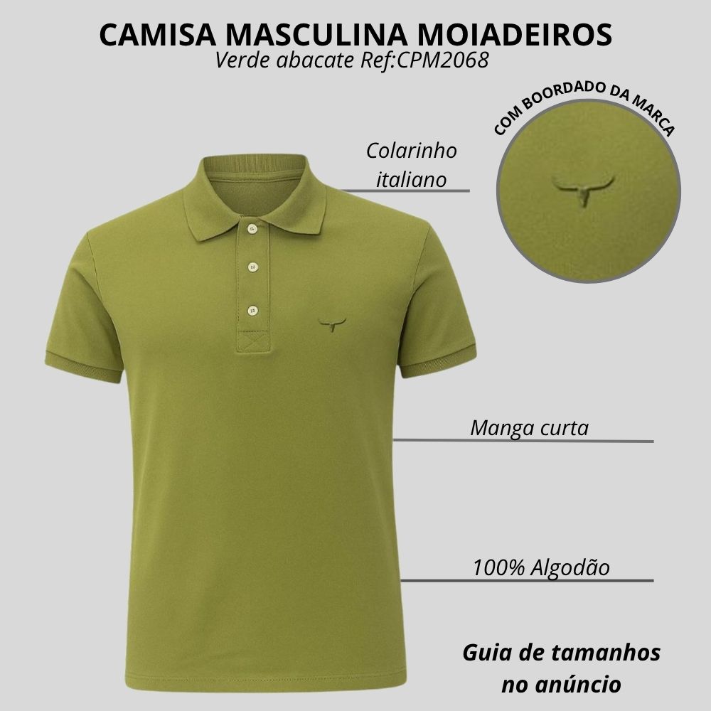 Camisa Polo Masculina Os Moiadeiros Manga Curta Verde Abacate Com