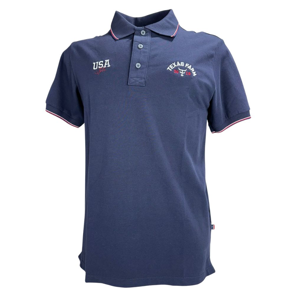 Camisa Polo Masculina Texas Farm Friso New Style Azul Marinho Logo Bordado Branco Ref CPM014