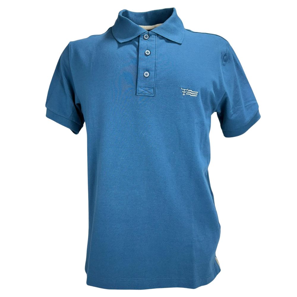 Camisa Polo Masculina Texas Farm New Style Azul Intense Com Logo Branco E Bandeira Bordada Na Manga Ref:CPM011