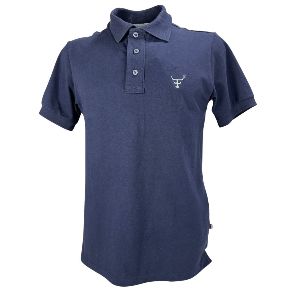 Camisa Polo Masculina Texas Farm New Style Azul Marinho Com Logo Cinza E Bandeira Bordada Na Manga Ref:CPM016