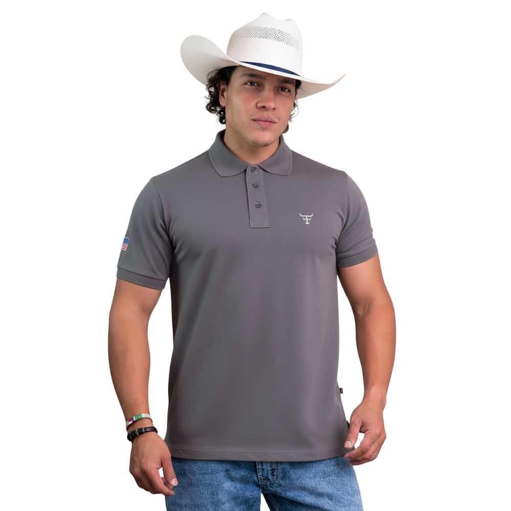 Camisa Polo Masculina Texas Farm New Style Cinza Com Logo Bordada Em Cinza Ref:CPM016