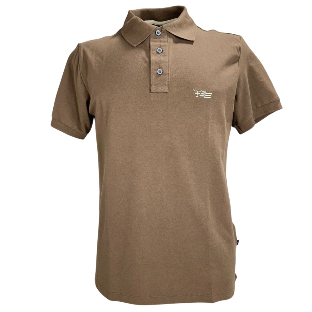 Camisa Polo Masculina Texas Farm New Style Marom Chocolate Com Logo Cru E Bandeira Bordada Na Manga Ref:CPM011