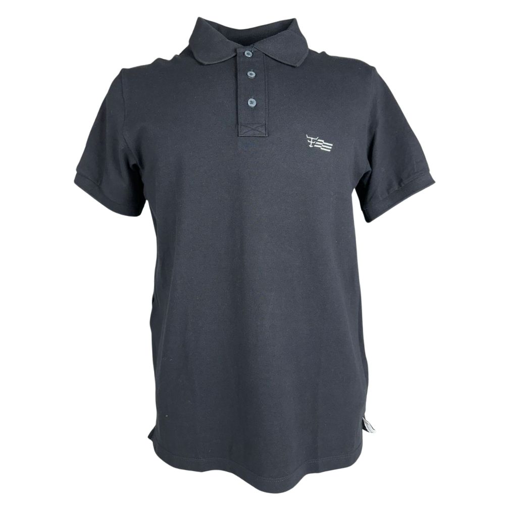 Camisa Polo Masculina Texas Farm New Style Preto Com Logo Branco E Bandeira Na Manga Ref:CPM011