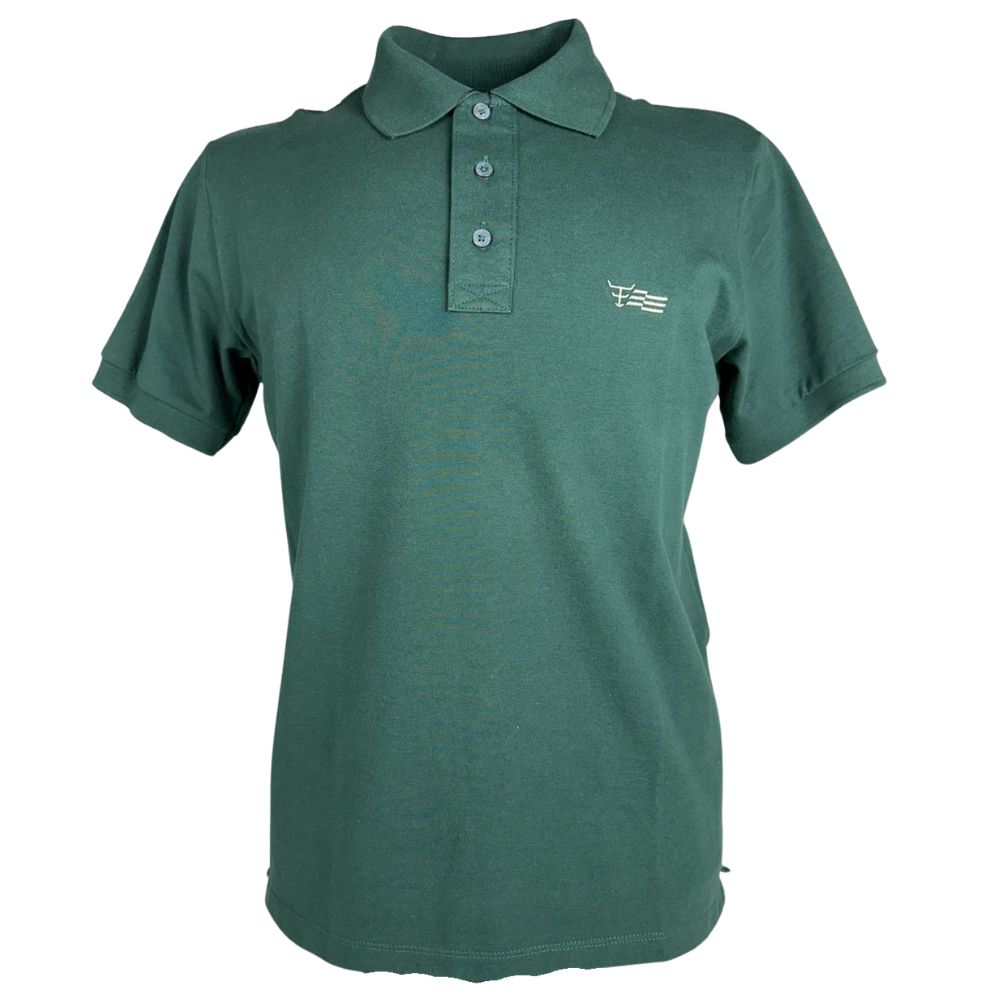 Camisa Polo Masculina Texas Farm New Style Verde Esmeralda Com Logo Cru E Bandeira Na Manga Ref:CPM011
