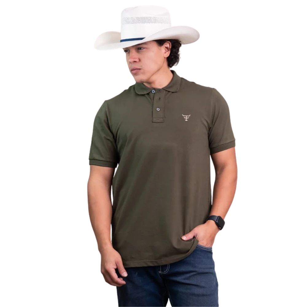 Camisa Polo Masculina Texas Farm New Style Verde Musgo Logo Verde Escuro Ref:CPM016