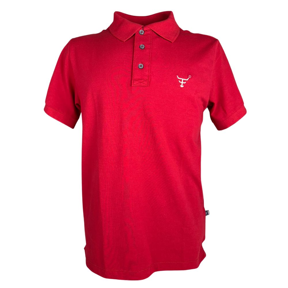 Camisa Polo Masculina Texas Farm New Style Vermelho Com Logo Branco E Bandeira Bordada Na Manga Ref:CPM016