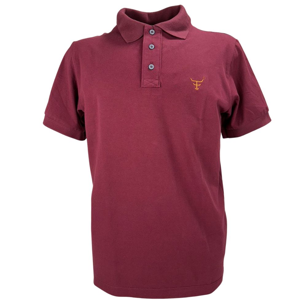 Camisa Polo Masculina Texas Farm New Style Vermelho Vinho Com Logo Dourado E Bandeira Bordada Na Manga Ref:CPM016