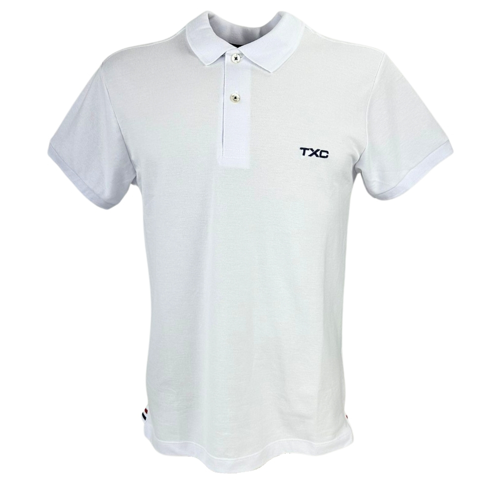 Camisa Polo Masculina TXC Branca Manga Curta Classic Com Logo Bordado Em Azul - REF: 6747