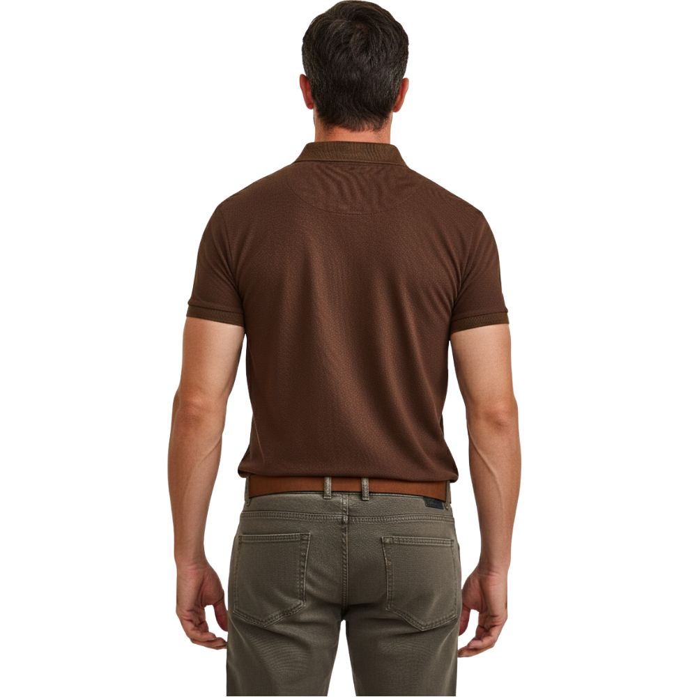 Camisa Polo Masculina TXC Piquet Regular Manga Curta Marrom Escuro