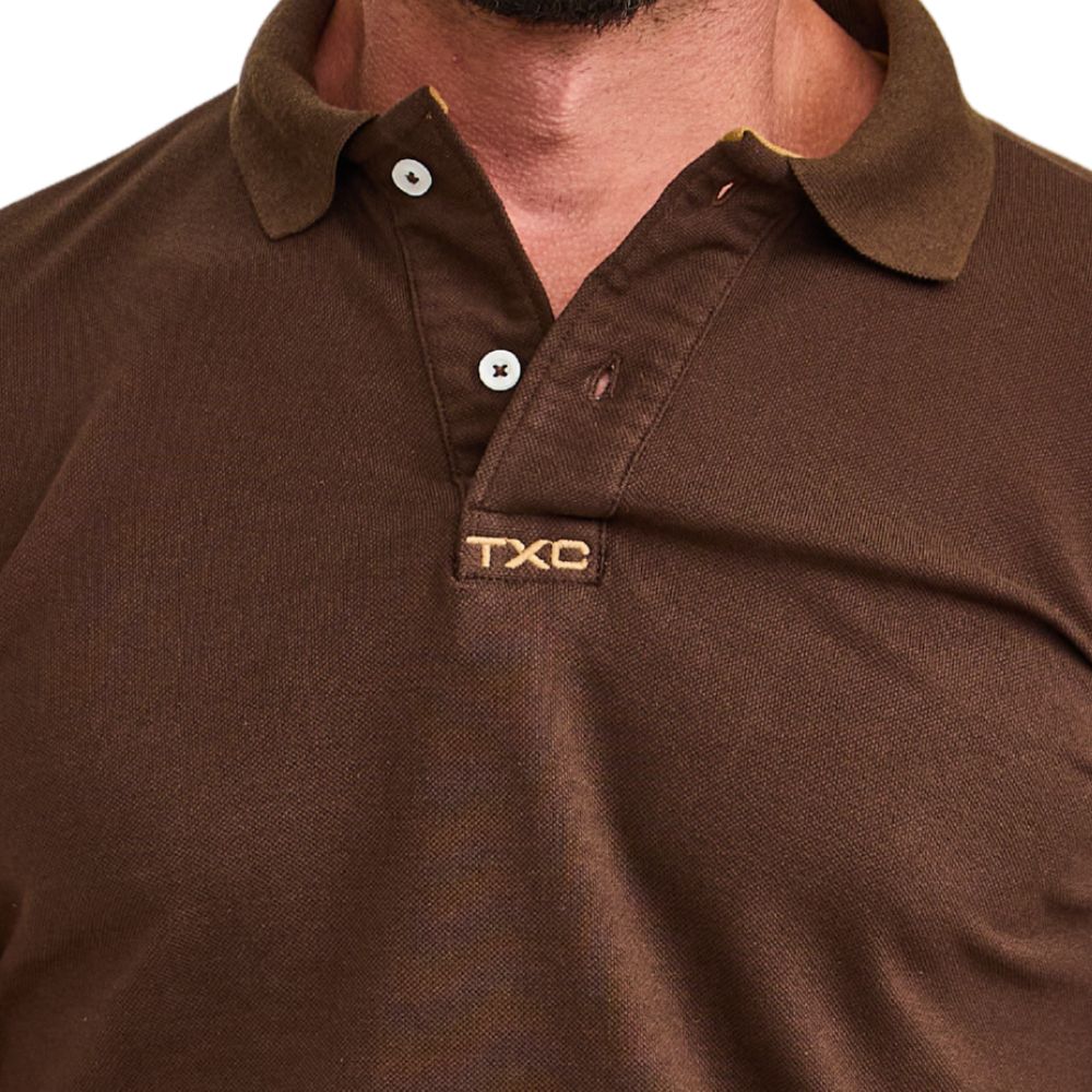 Camisa Polo Masculina TXC Piquet Regular Manga Curta Marrom Escuro