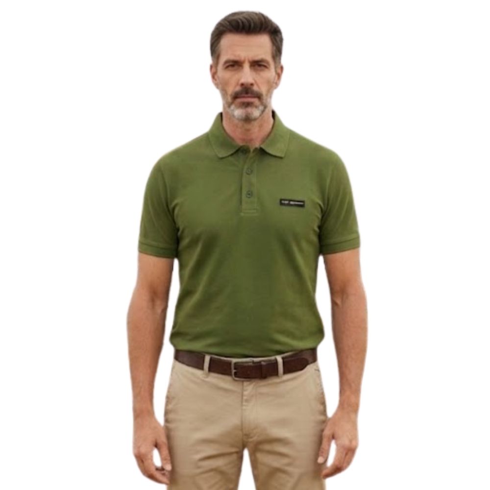 Camisa Polo Masculina TXC RAM Regular Manga Curta Verde Militar Logo Aplicado - Ref:RAM6337
