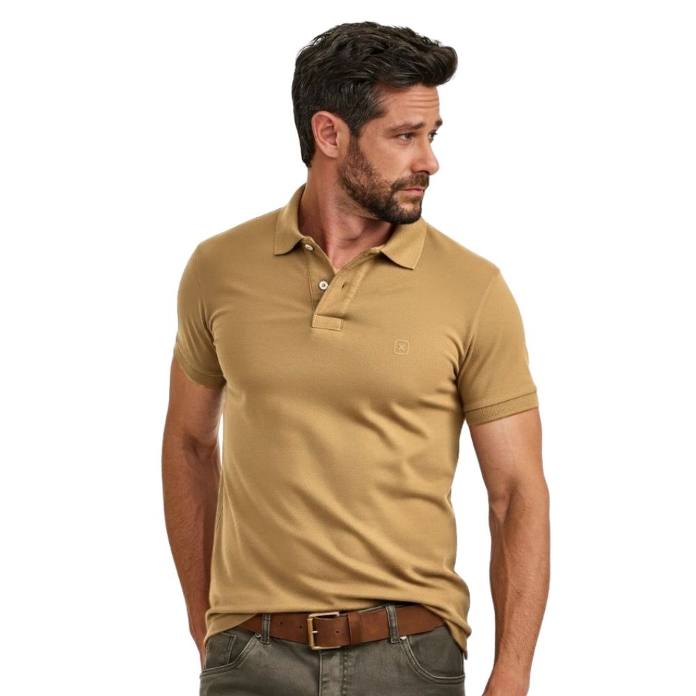 Camisa Polo Masculina TXC Regular Piquet Bege Escuro Com Logo Bordado REF: 6337