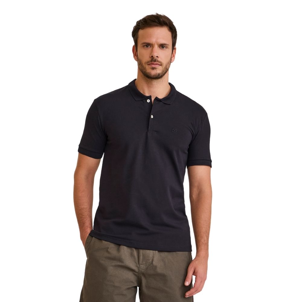 Camisa Polo Masculina TXC Slim Piquet Elastano Preta Com Logo Bordada REF: 69104