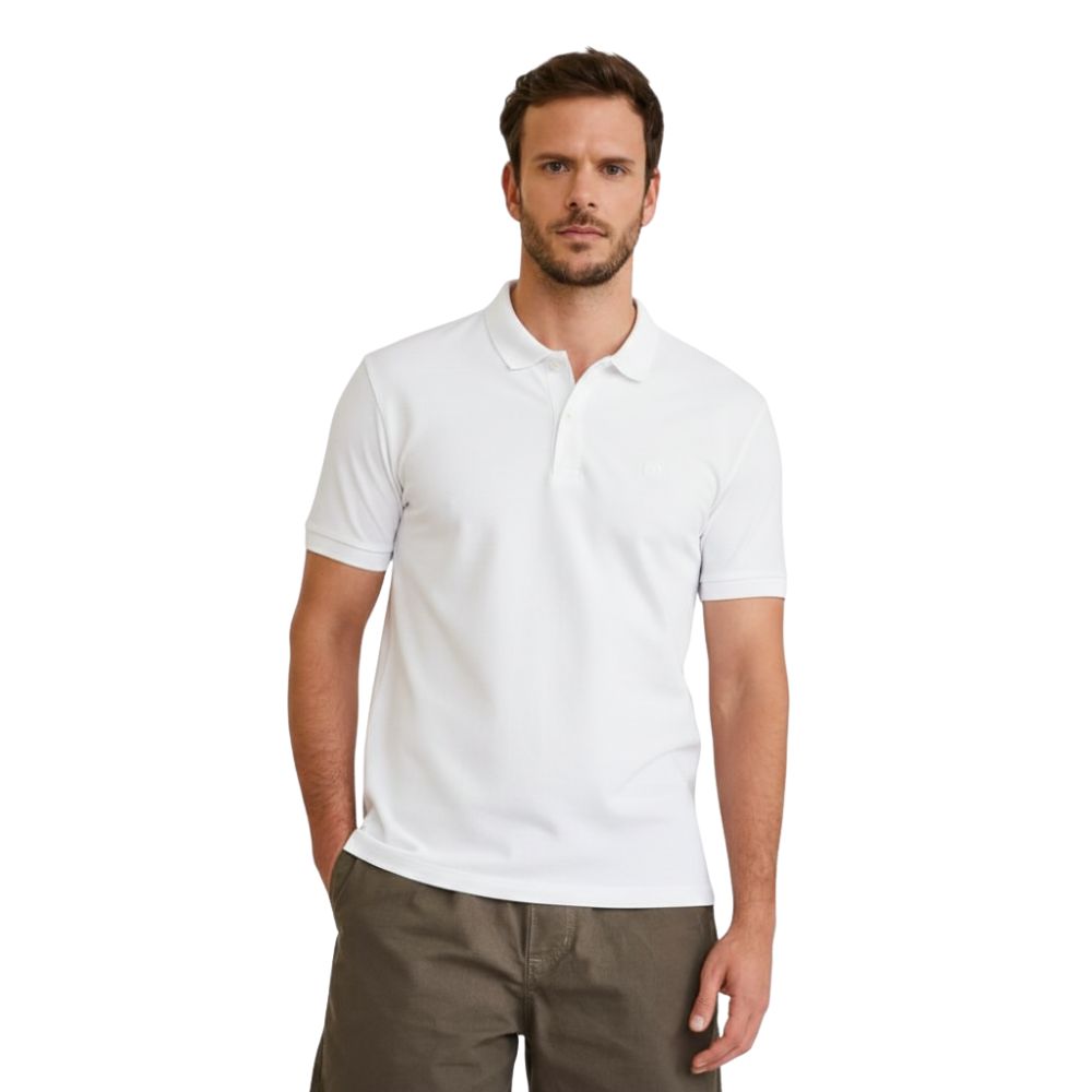 Camisa Polo Masculina TXC Slim Piquet Manga Curta Branco Com Elastano Logo Bordado Ref:69104