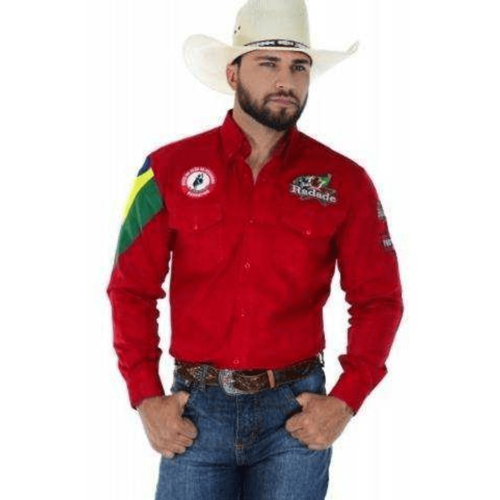 Camisa Masculina Radade Bordada Vermelha Barretos + Brindes