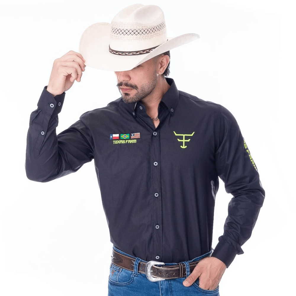 Camisa Masculina Texas Farm Manga Longa Preta Ref. CP007