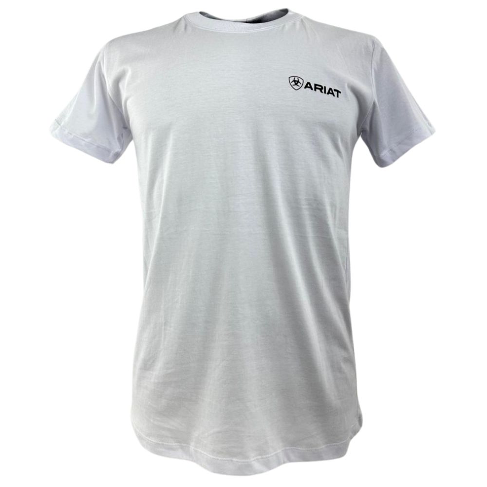 Camiseta Masculina Ariat Básica Branca Com Logo Estampado Pequeno Preto