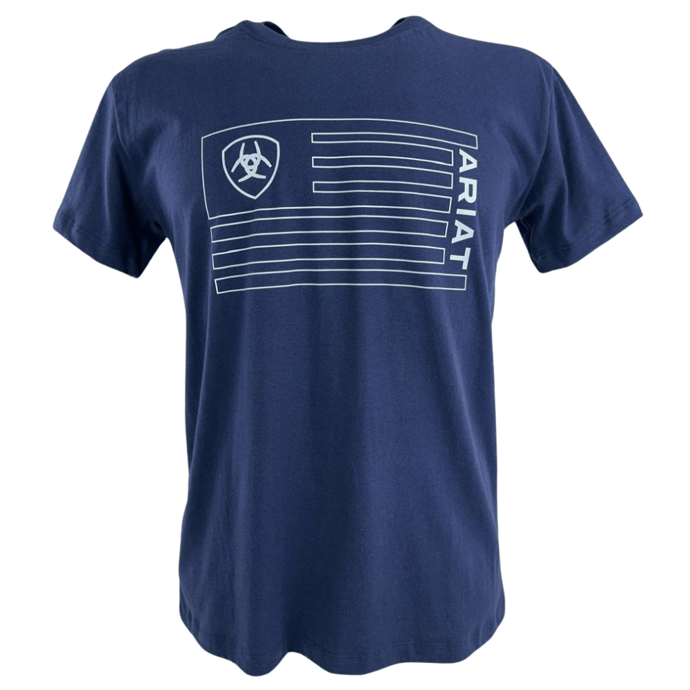 Camiseta Masculina Ariat Manga Curta Azul Marinho Com Logo Branco