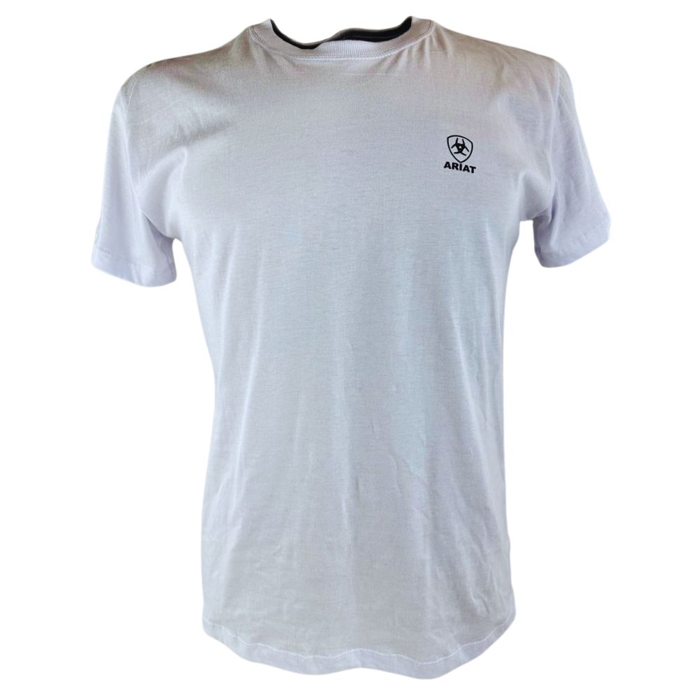 Camiseta Masculina Ariat Manga Curta Básica Branco Com Logo Preto