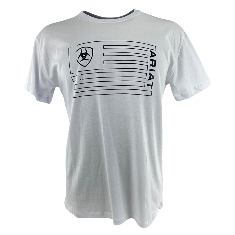 Camiseta Masculina Ariat Manga Curta Branco com Logo Estampada Em Preto