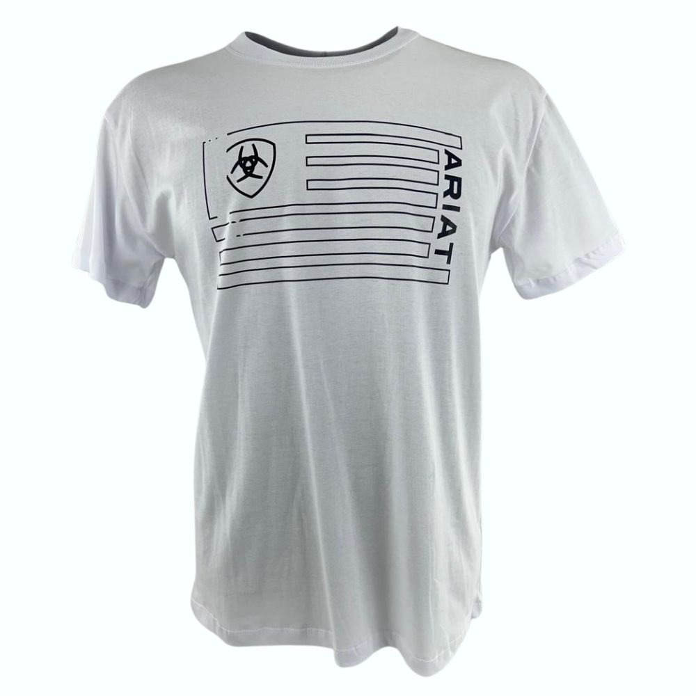 Camiseta Masculina Ariat Manga Curta Preto Com Logo Estampado Amarelo