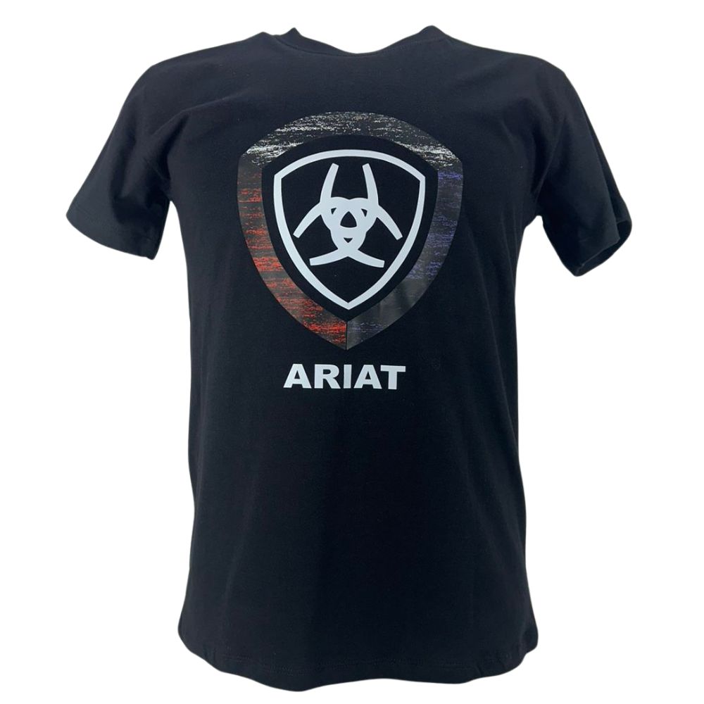 Camiseta Masculina Ariat Manga Curta Preto Com Logo Ferradura Branco