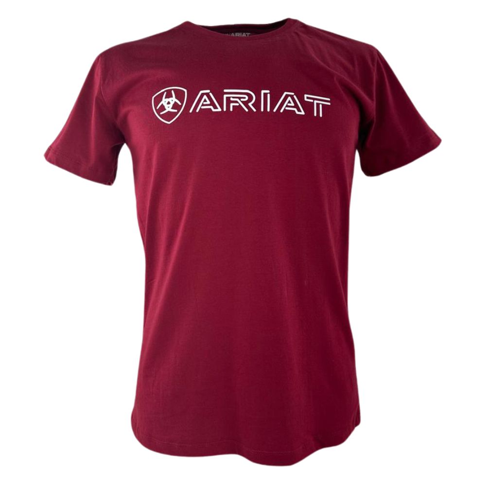 Camiseta Masculina Ariat Vermelho Bordô Com Logo Estampado Branco