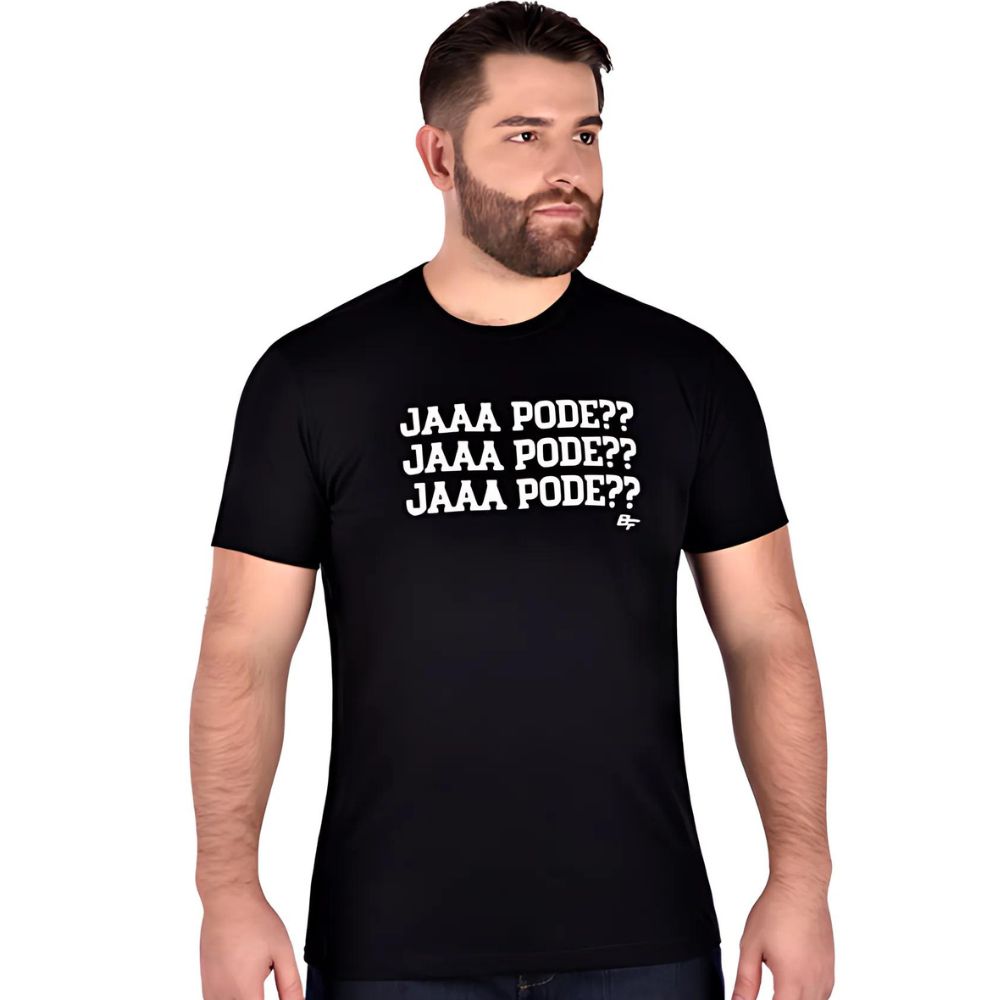 Camiseta Masculina BF///MS Manga Curta Já Pode Preto Estampado Em Branco Ref:CM696