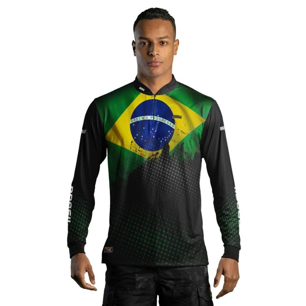 Camiseta Masculina BRK Para Pesca Proteção UV 50+ Bandeira do Brasil - Ref. C0492