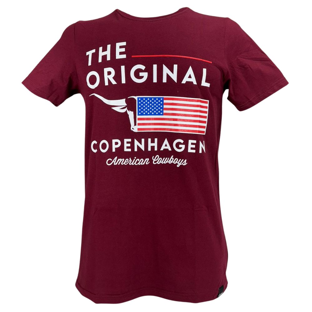 Camiseta Masculina Copenhagen Manga Curta Bordô Estampada Logo Branco E Bandeira USA Ref:0865