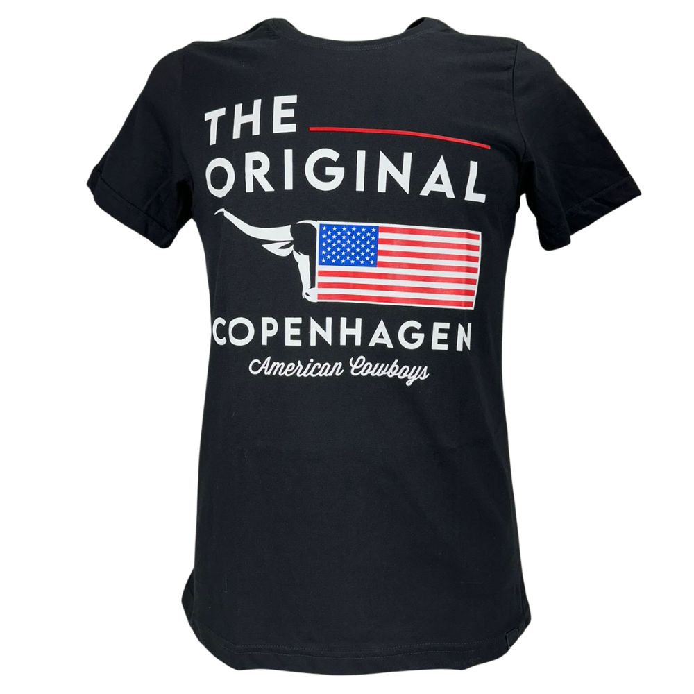 Camiseta Masculina Copenhagen Manga Curta Preto Estampada Logo Branco E Bandeira USA Ref:0865