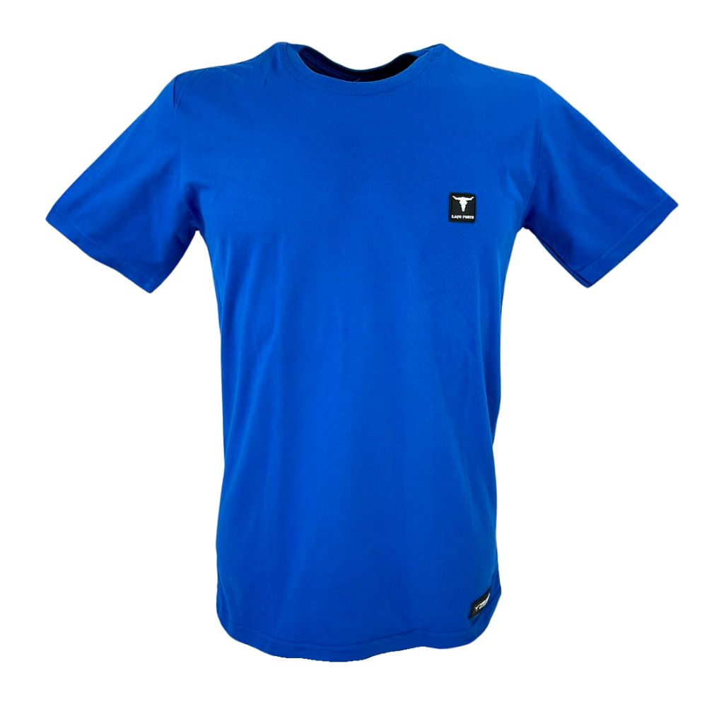 Camiseta Masculina Laço Forte Básica Azul Com Aplique Da Logo Ref:377