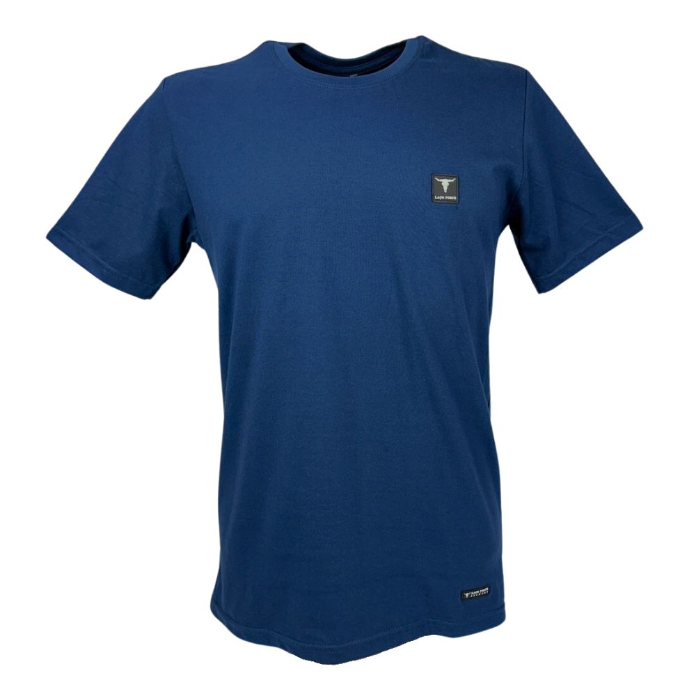 Camiseta Masculina Laço Forte Manga Curta Básica Com Aplique Azul Marinho Ref:377/429