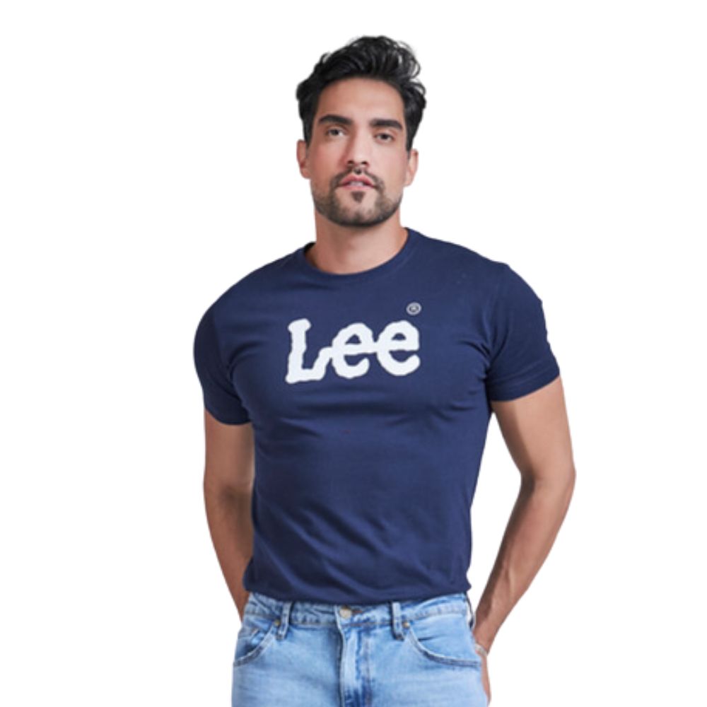 Camiseta Masculina Lee Azul Marinho Manga Curta Com Logo Em Branco Ref:5021L